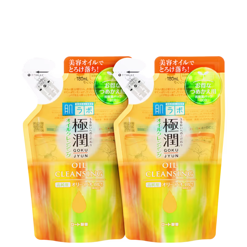 Dois frascos de 180 ml de óleo de limpeza da marca Hada Labo, versão refil.