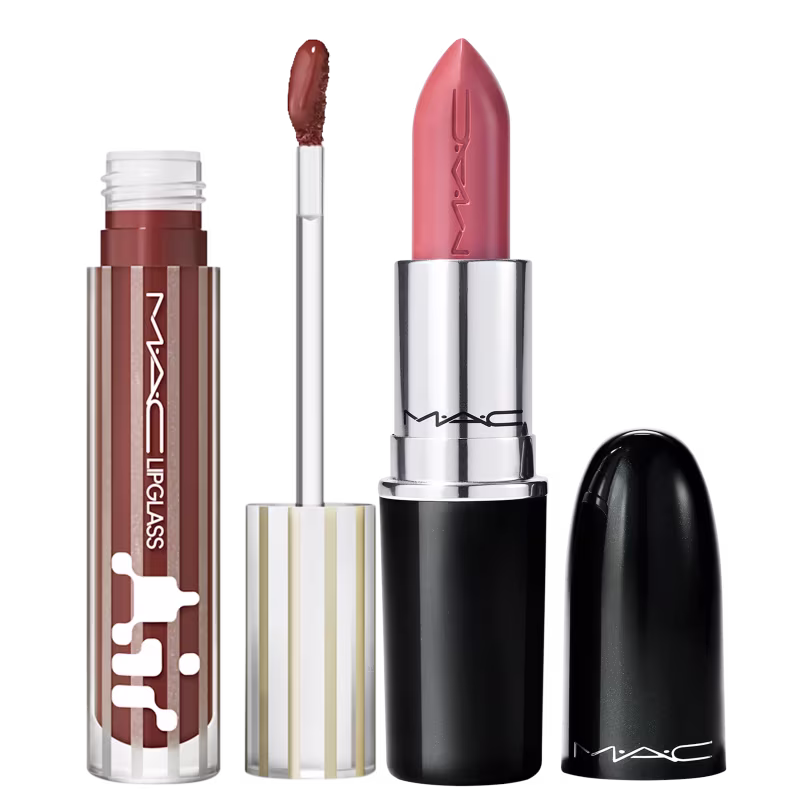 Kit M·A·C Lustreglass Ellout + Lipglass Airshine Aesthetic, 2 produtos.