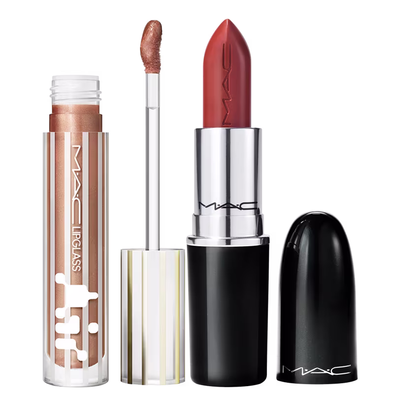 Kit M·A·C Lustreglass Business Casual + Lipglass Air Shade Extension So Golden, 2 produtos.