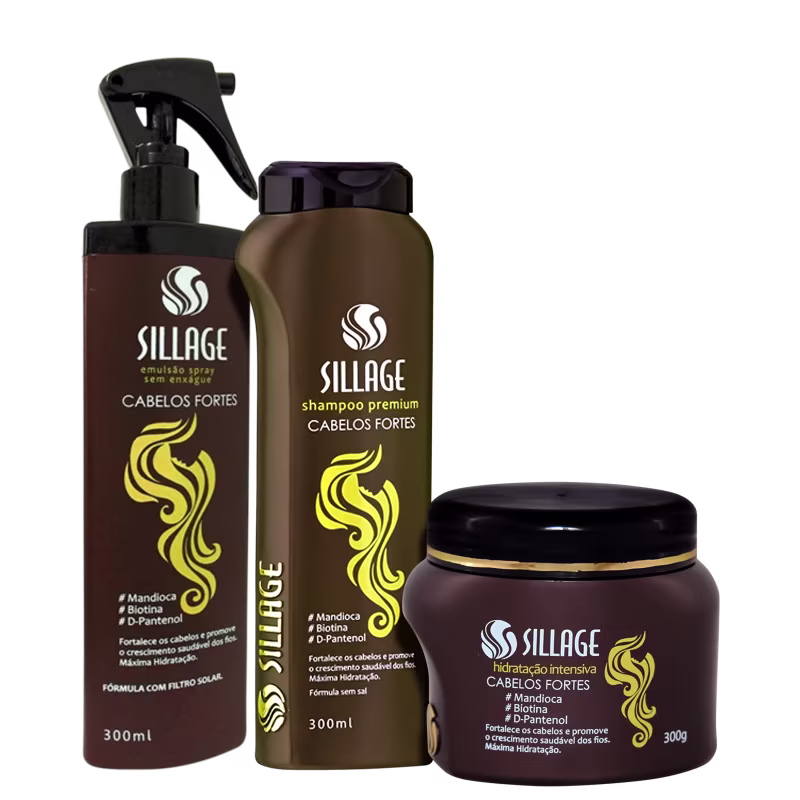 Kit Sillage Intensiva Cabelos Fortes Trio, 3 produtos.