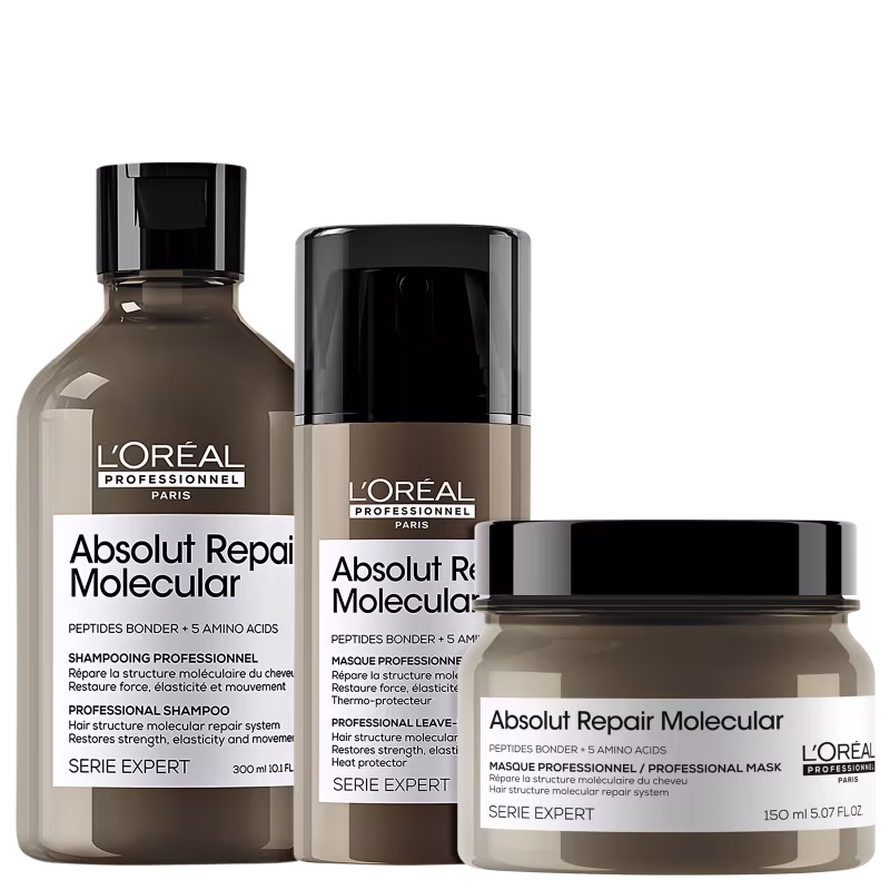 Kit L'Oréal Professionnel Absolut Repair Molecular Tripla Ação, 3 produtos.