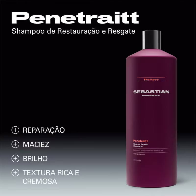 Penetraitt Shampoo de Restauração e Resgate. Reparação, maciez, brilho, textura rica e cremosa.
