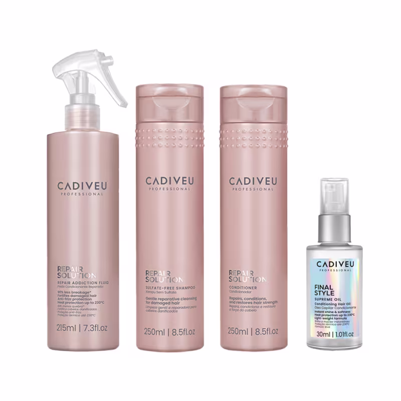 KIT CADIVEU REPAIR SOLUTION SHAMPOO 250ML+CONDICIONADOR 250ML+LEAVE-IN 215ML+FINAL STYLE ÓLEO 30ML