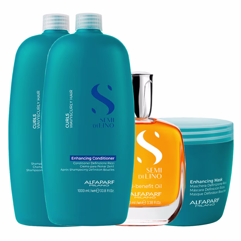 Kit Alfaparf Milano Professional Semi Di Lino Curls Profissional - Shampoo e Condicionador e Màscara e ”leo