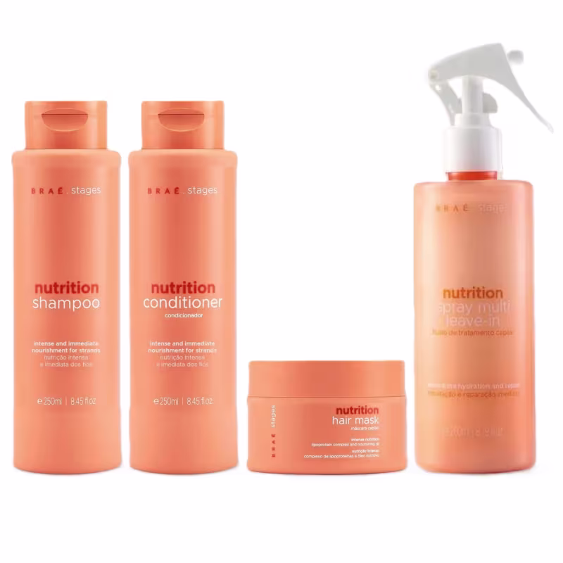 Kit Braé Stages Nutrition - Shampoo 250ml + Condicionador 250ml + Máscara 150ml + Leave-In 260ml