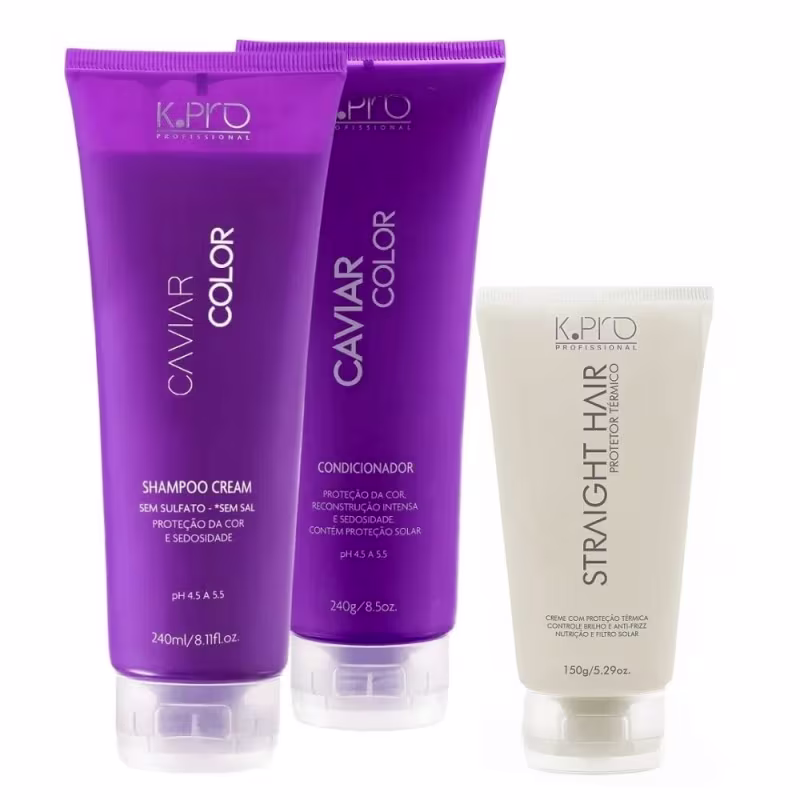Kit K.Pro com Caviar Color Shampoo Cream 240ml + Condicionador 240g + Straight Hair 150ml