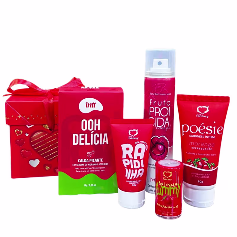 kit com Ooh delicia calda picante Desodorante Lubrificante Sabonete Íntimo Bolinha morango