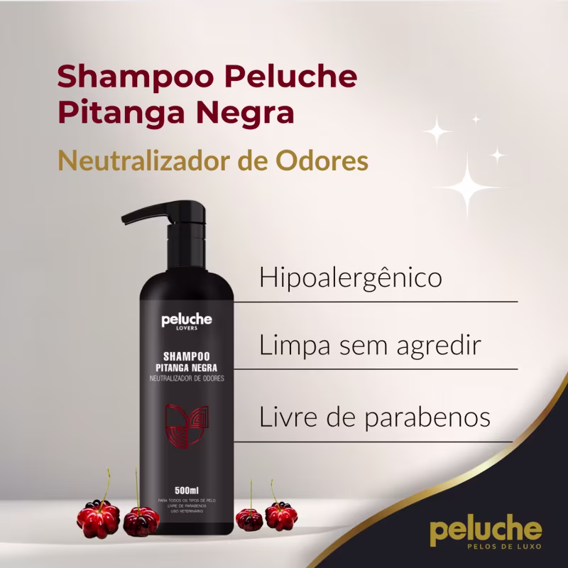 Shampoo Neutralizador de Odores Peluche Pitanga Negra, 500ml.