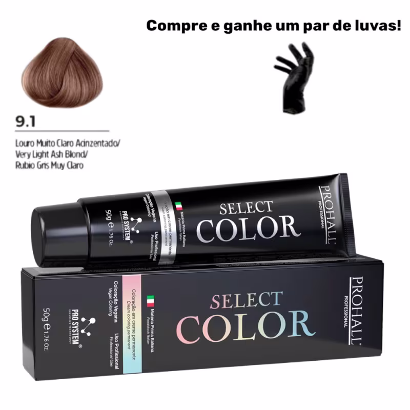 Coloração Permanente Select Color N°9.1 Louro Muito Claro Acinzentado Prohall
