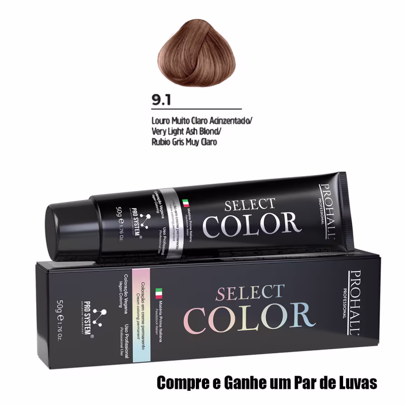 Coloração Permanente Select Color N°9.1 Louro Muito Claro Acinzentado Prohall
