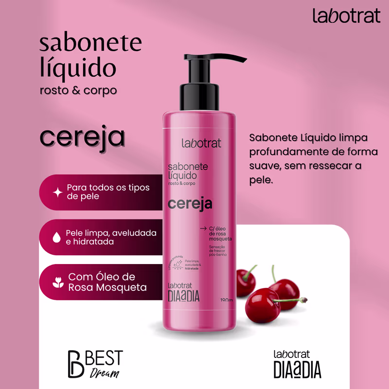Kit Sabonete Liquido 190ml + Esfoliante 150g Corpo E Rosto Labotrat Dia A Dia Cheiro De Fruta Cereja