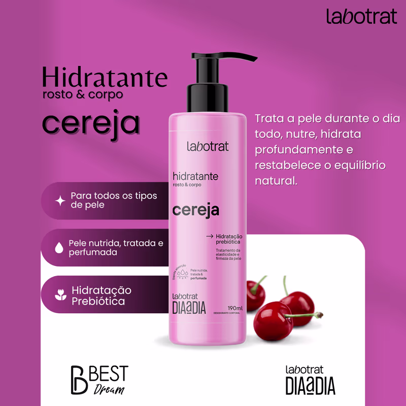 Kit Banho Premium Labotrat Cereja Completo 5 Produtos Corpo E Rosto Cheiro De Fruta Esfoliante