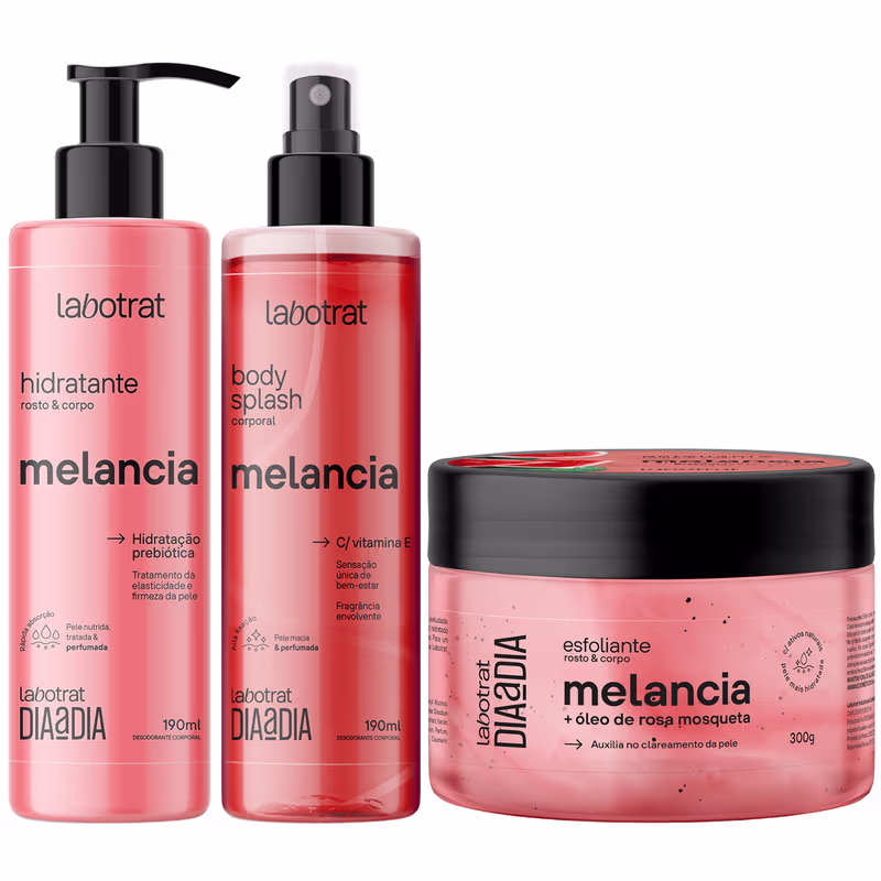 Kit Body Splash + Esfoliante + Hidratante Corpo E Rosto Labotrat Cheiro De Fruta Melancia 300g