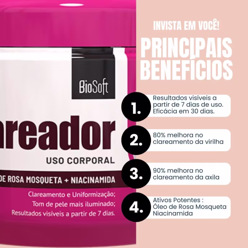 Clareador Íntimo Virilha Axila Gengibre Chinês Rosa Mosqueta