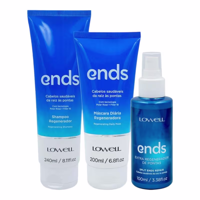 Kit Lowell Ends Regenerador Shampoo 240ml + Máscara 200ml + Reparador 100ml