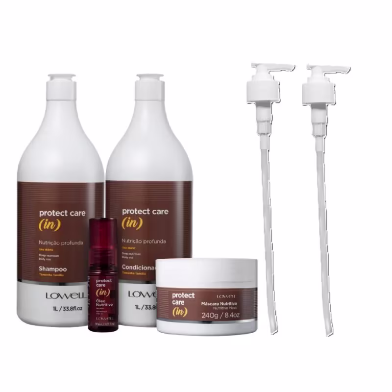 Kit Lowell Protect Care (In) - Shampoo   1L + Condicionador 1L + Máscara 240g + Óleo 30ml + Válvula Pump