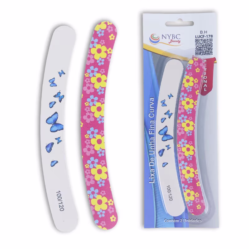 Kit NYBC Beauty Lixa de Unha Curvada Madeira & Papel, 10 unidades.