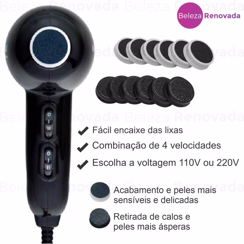 Pedicuro Lixa Elétrica Esfoliador Pés Profissional + 12 Lixa
