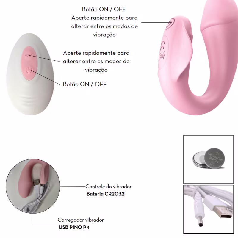 Vibrador de Casal em Formato de Glande com Controle Remoto - Rosa