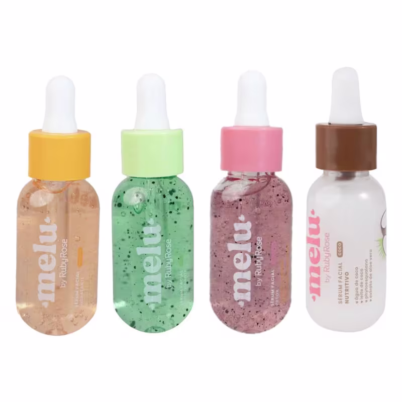 Kit com 4 Sérum Melu by Ruby Rose Hidratante Antioxidante Nutritivo e Detox