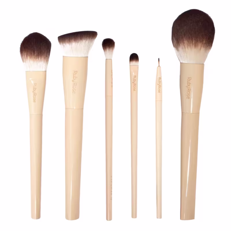 Kit Pincéis Glass Ruby Rose para Base Pó Contorno Iluminador Corretivo e Delinear