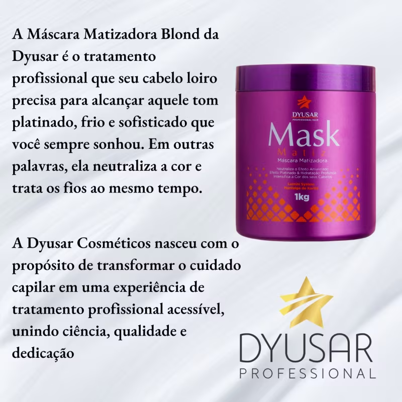Máscara Matizadora Dyusar 1k Efeito Loiro Platinado Neutraliza o Amarelado