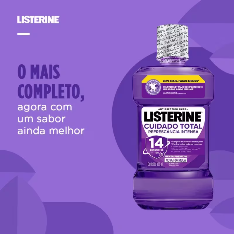 Kit com 2 Antissépticos Bucal Listerine Cuidado Total 500ml