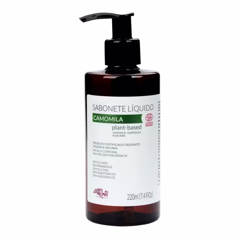 Sabonete Líquido Camomila Neutro Certificado Orgânico Ecocert Cosmos Arte dos Aromas 220ml