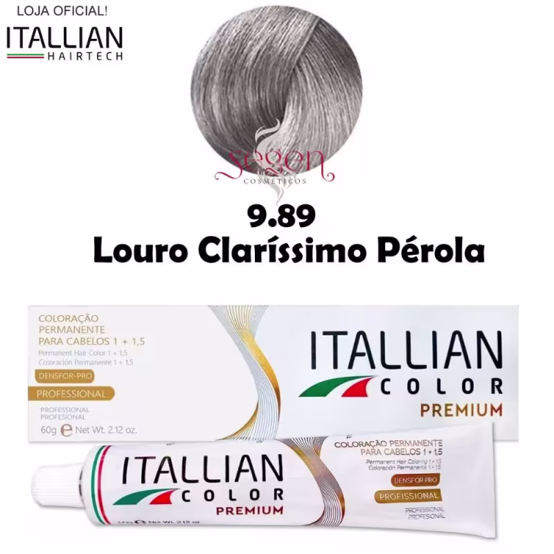 Itallian Hairtech Color Premium Louro Claríssimo Pérola 9.89 - Coloração Permanente 60g