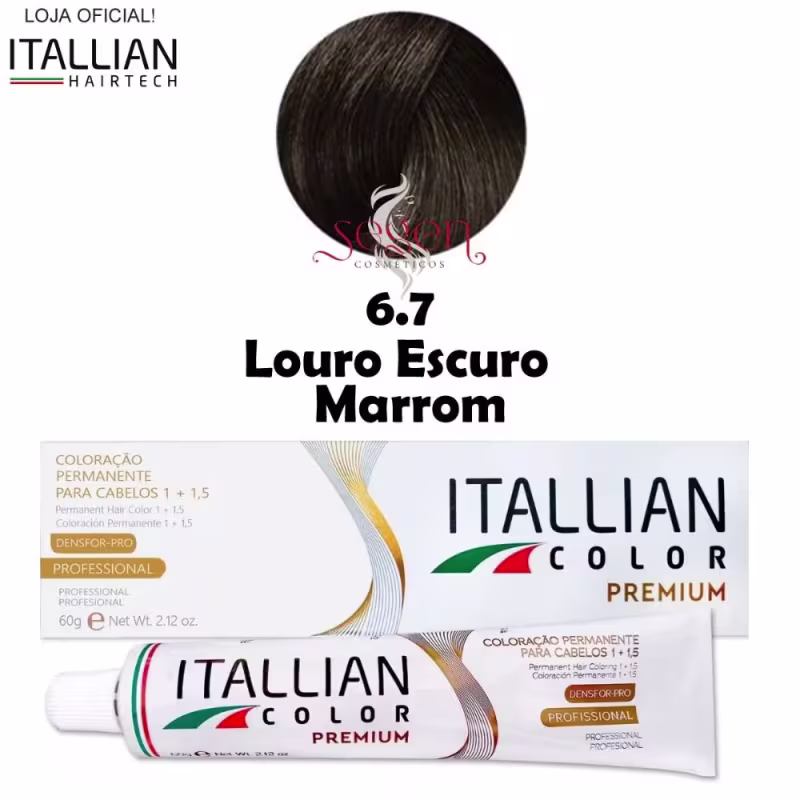 Itallian Hairtech Color Premium Louro Escuro Marrom 6.7 - Coloração Permante 60g