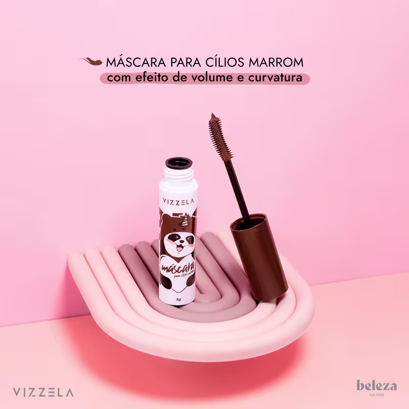 Máscara para cílios marrom com efeito de volume e curvatura, da marca Vizzela.