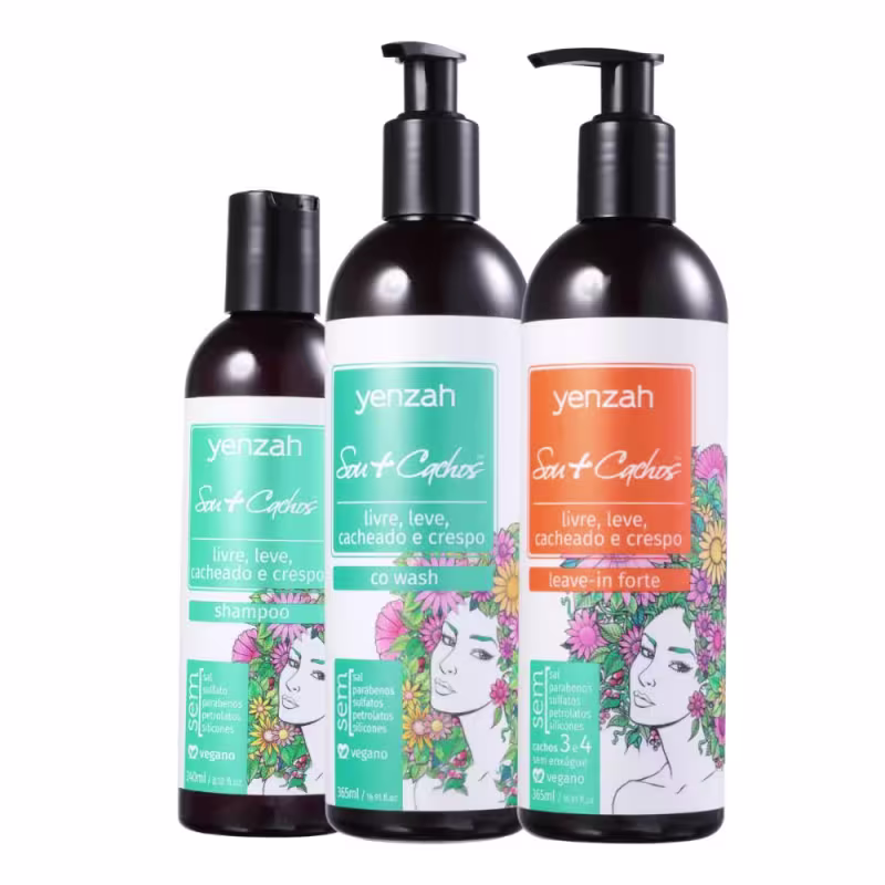 Kit Sou + Cachos Yenzah Shampoo Condicionador Cow Wash e Leave-in Forte