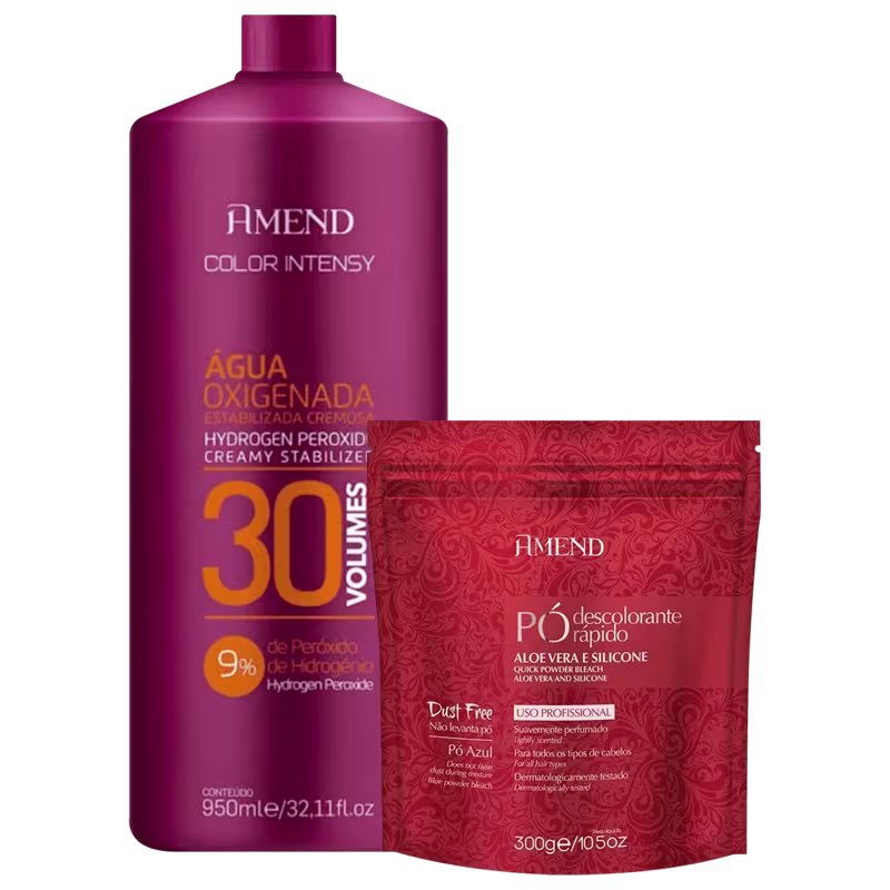 Kit Amend Aloe Vera e Silicone Color Intensy - Pó Descolorante 300g + Água Oxigenada 30 Volumes 950ml