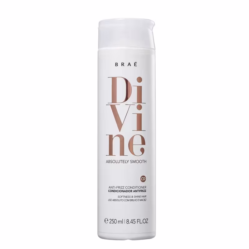 Condicionador anti-frizz Divine da marca Braé. Volume de 250ml.