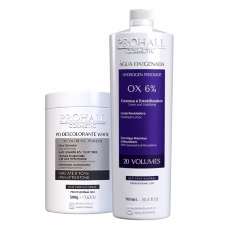 Kit Descolorante Pó White + Ox 20 Volumes Loção Reveladora Prohall