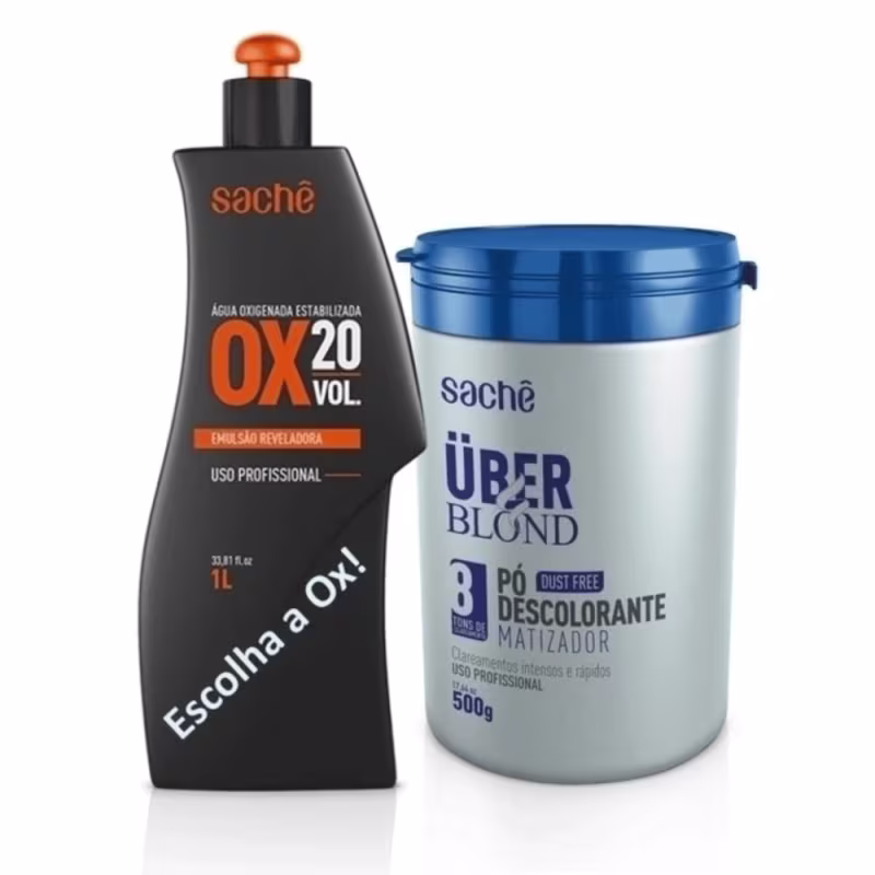 Pó Descolorante Sachê Über Blond 500g + Ox 20 volumes Água Oxigenada 1L