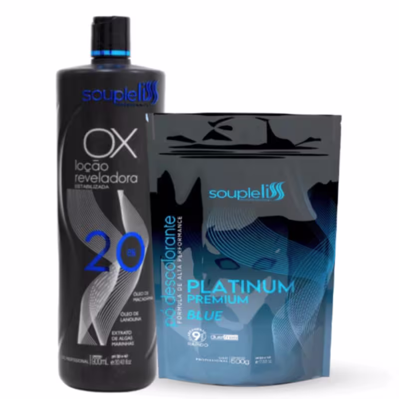 Kit Pó Descolorante Blue E Ox 20 Vol. Loção Reveladora Soupleliss