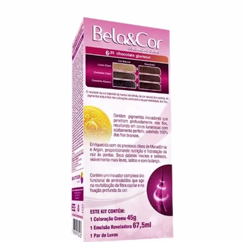 Tinta Beauty Color Kit Bela&Cor Coloração 6.35 Chocolate Glamour