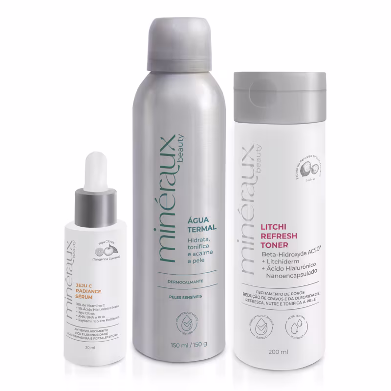 Kit Minéraux - Spray de Água Termal (150ml) + Litchi Refresh Toner - (200ml) + Jeju C Radiance Sérum (30ml)