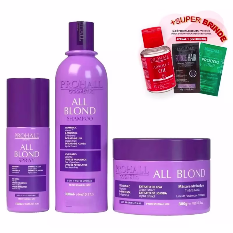Kit All Blond Manutenção Nutrição Para Loiros Prohall +Óleo