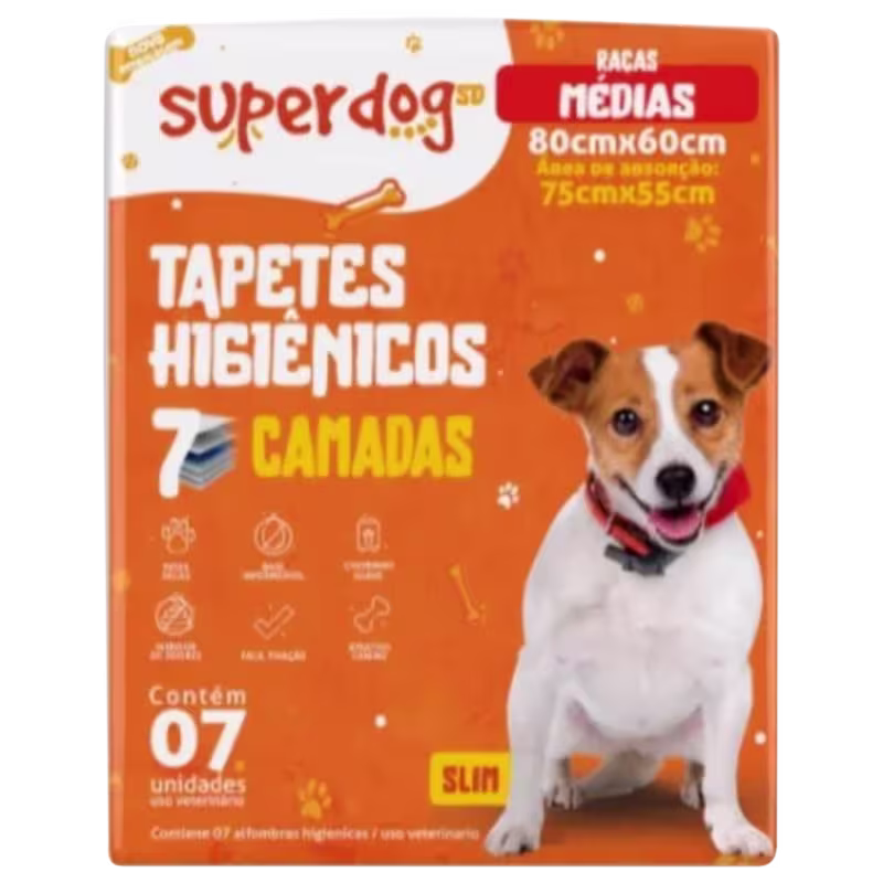 Tapetes Higiênicos Super Dog Slim 80cmx60cm 7 unidades