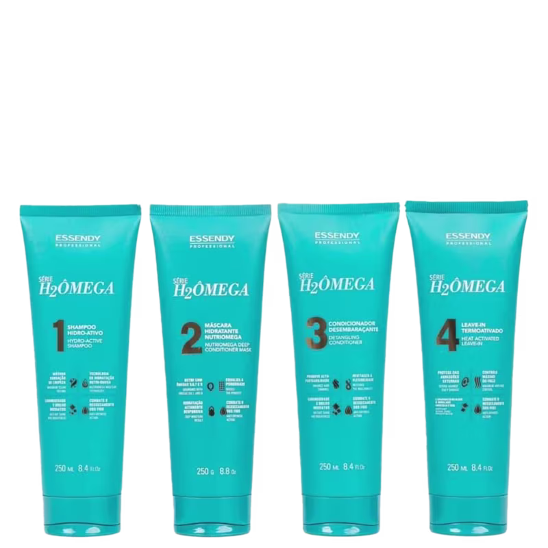 Kit Shampoo, Condicionador, Máscara e Finalizador (Leave-in) Hidratante Nutriômega - H2ÔMEGA Essendy