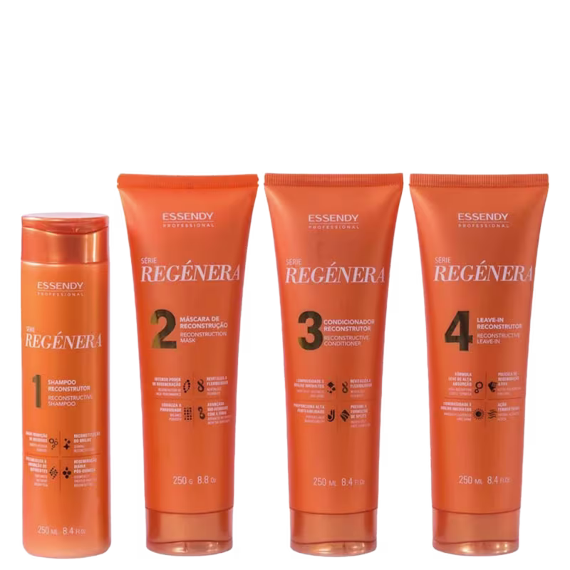 Kit Shampoo, Máscara, Condicionador e Finalizador Reconstrutor - Regénera Essendy