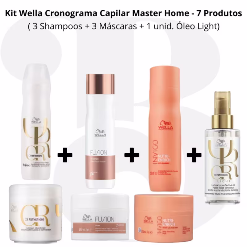 Kit Wella Cronograma Capilar Master Home (Shampoo + Máscara + 1 unid. Óleo Light 100ml) - 7 Produtos