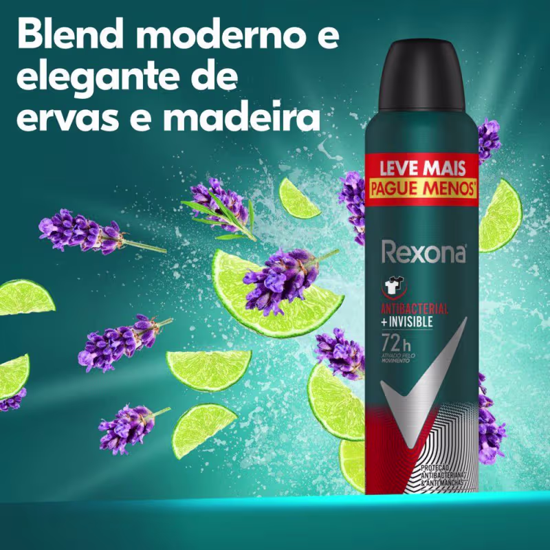 Kit 12 Desodorantes Antitranspirantes Aerosol Masculino Rexona Antibacterial + Invisible 72h 250ml