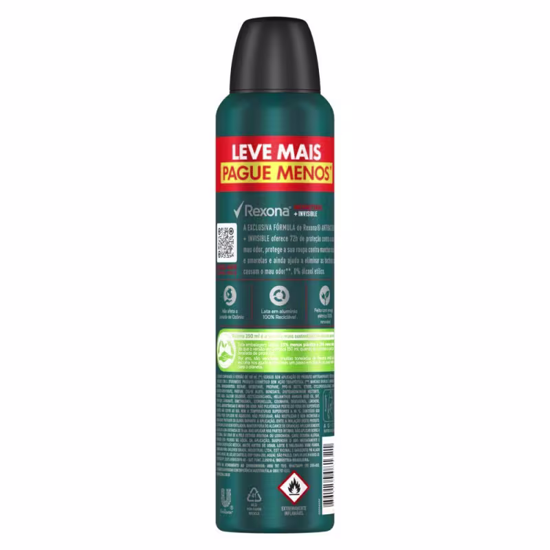 Kit 12 Desodorantes Antitranspirantes Aerosol Masculino Rexona Antibacterial + Invisible 72h 250ml