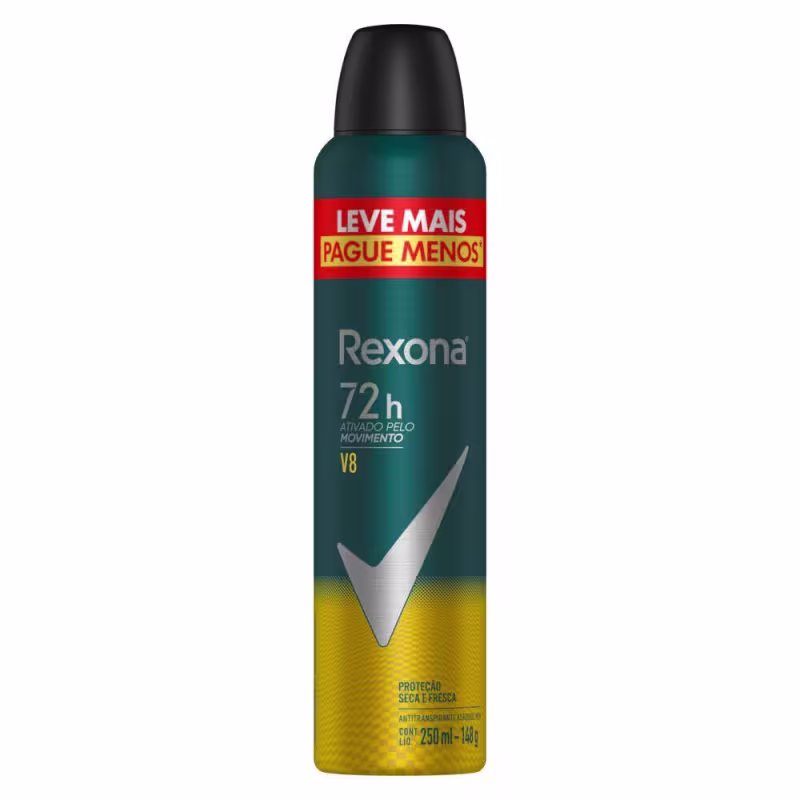 Kit com 12 Desodorantes Antitranspirantes Aerosol Masculino Rexona V8 72 horas 250ml