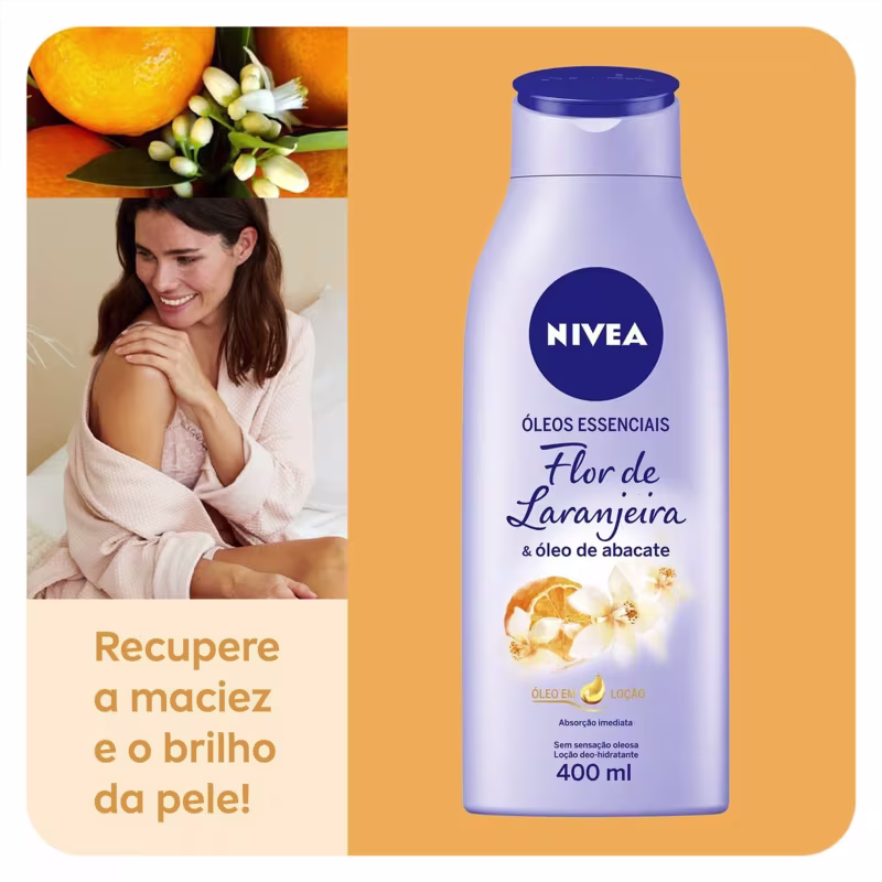 NIVEA Óleos Essenciais Flor de Laranjeira & Óleo de Abacate - Loção Hidratante 400ml