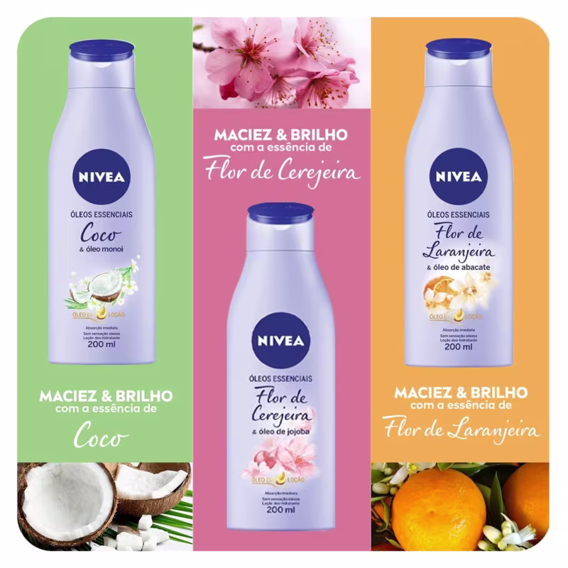 NIVEA Óleos Essenciais Flor de Laranjeira & Óleo de Abacate - Loção Hidratante 400ml