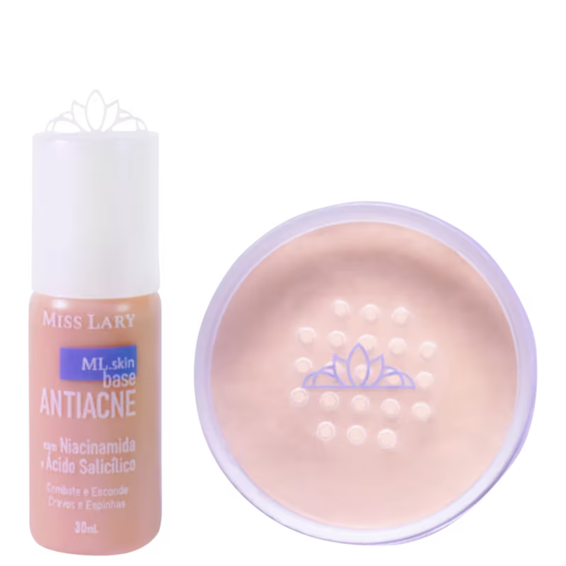 Kit Miss Lary ML.Skin Makeup Antiacne Base 03 + Pó 02 (6 Produtos)